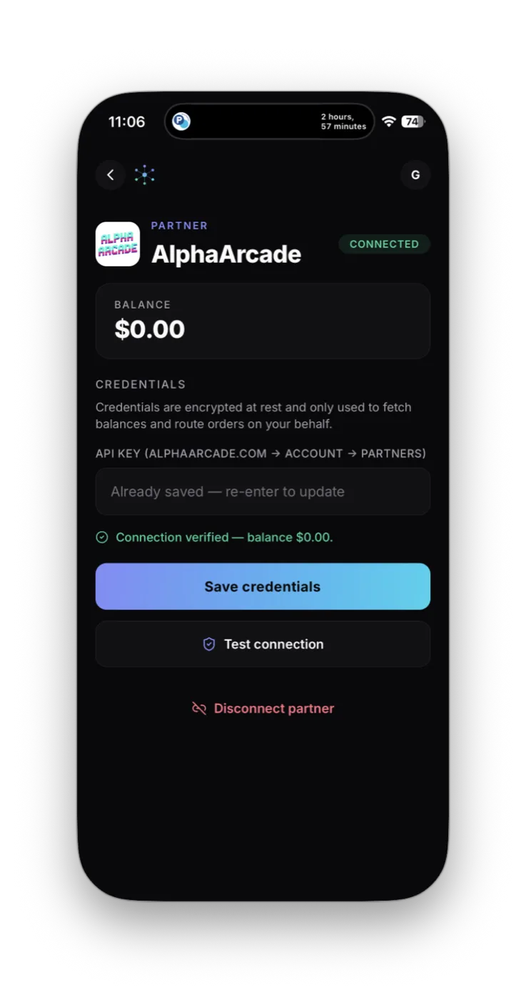 Save credentials and Test connection buttons