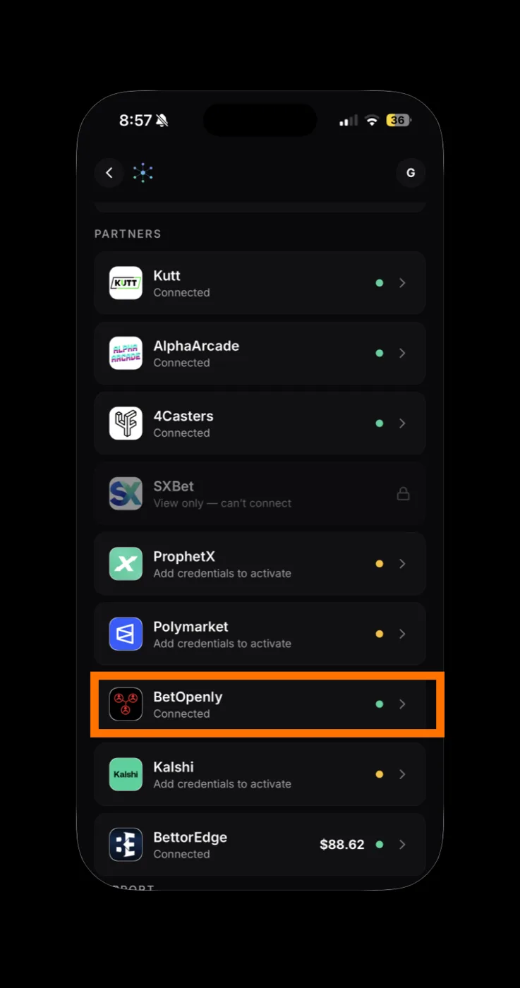 BetOpenly row in the partners list