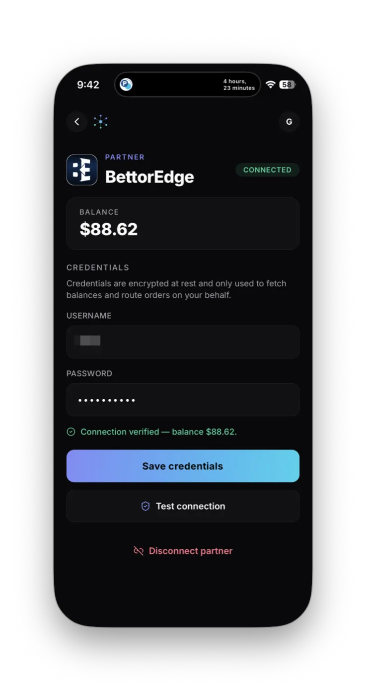 Save credentials and Test connection buttons