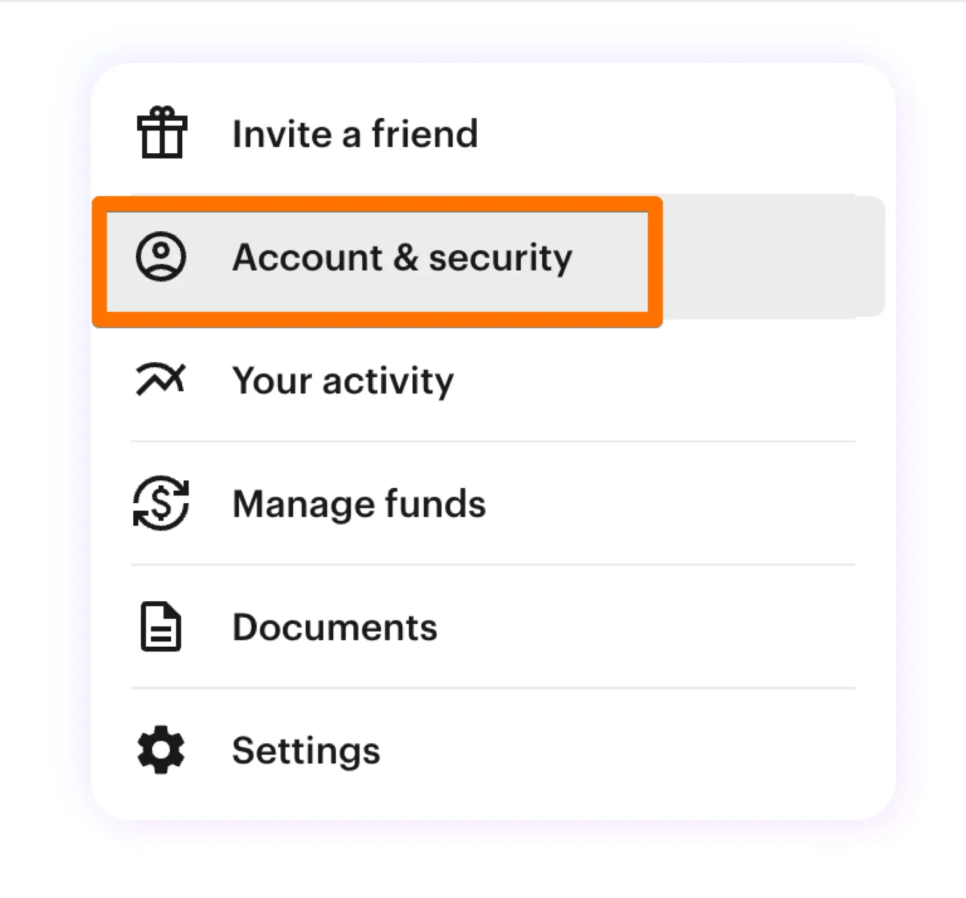 Account & security highlighted in the Kalshi account menu