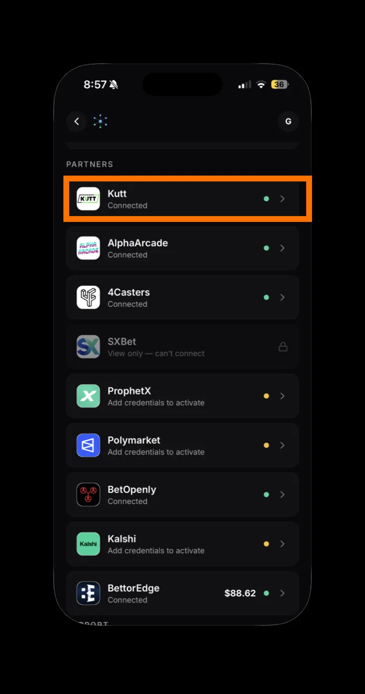 Kutt row in the partners list