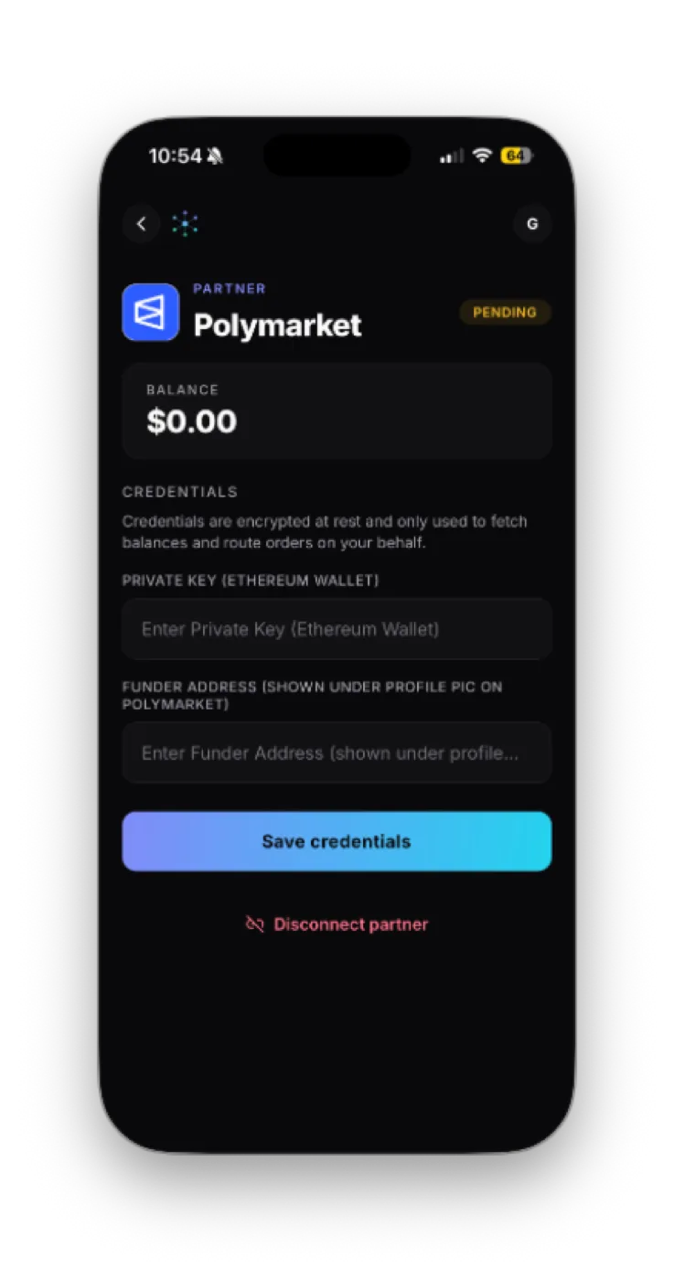 Polymarket connect form